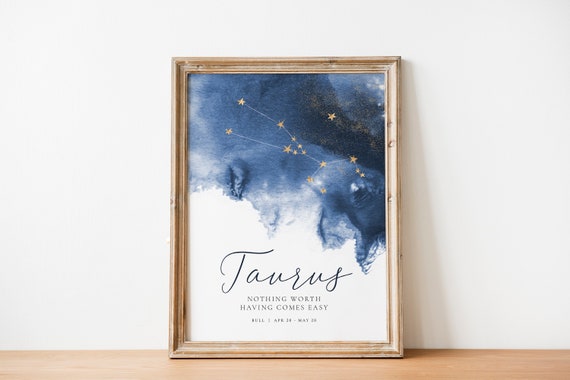 Taurus Zodiac Poster Taurus Constellation Personality Trait Birthday Gift Zodiac Birth Month Star Sign Motto Horoscope Quote