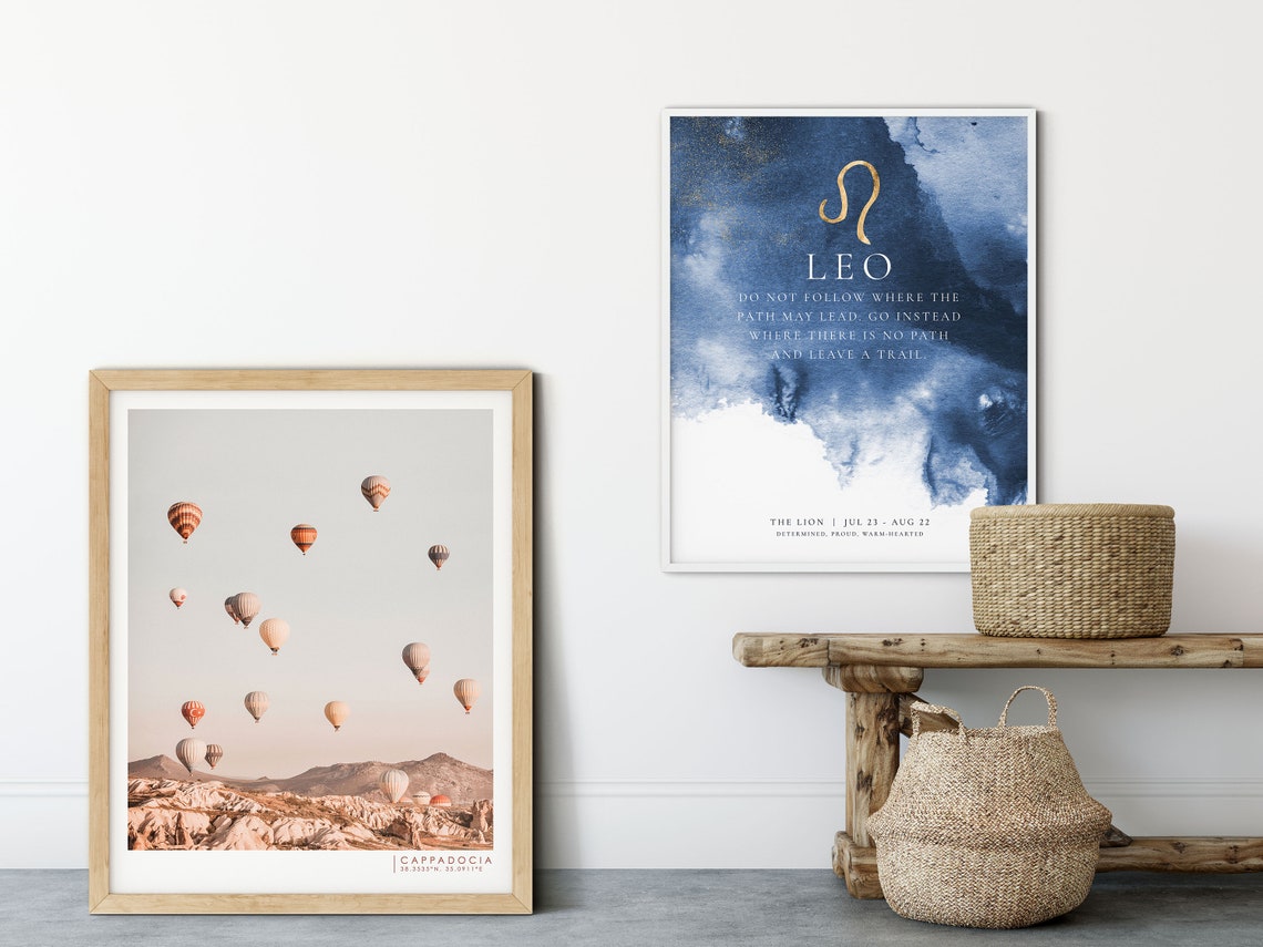 Leo Horoscope Gold Lion Symbol Deep Blue Watercolor Poster Print - Image 3