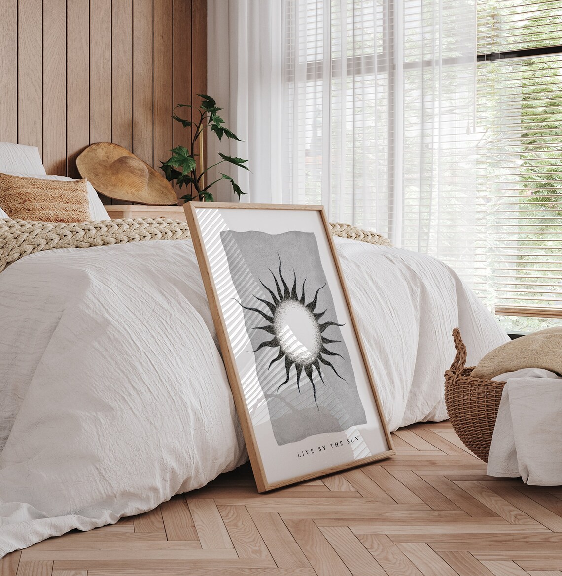 Live By The Sun Celestial Quote Print Minimalist Black White Sun Wall Art Poster - Image 3