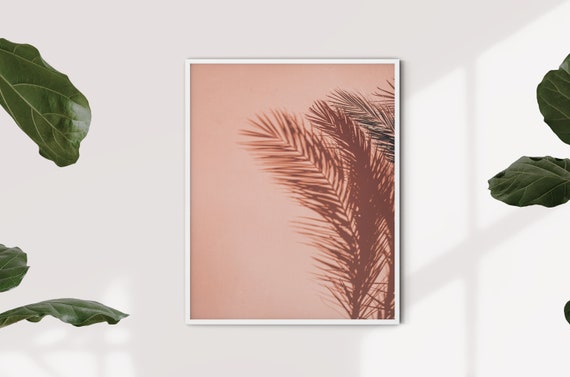 Tropical Shadows Palm Tree Art Poster Pink Tropical Leaves Tropical Wall Art Palm Tree Photography Poster California Wall