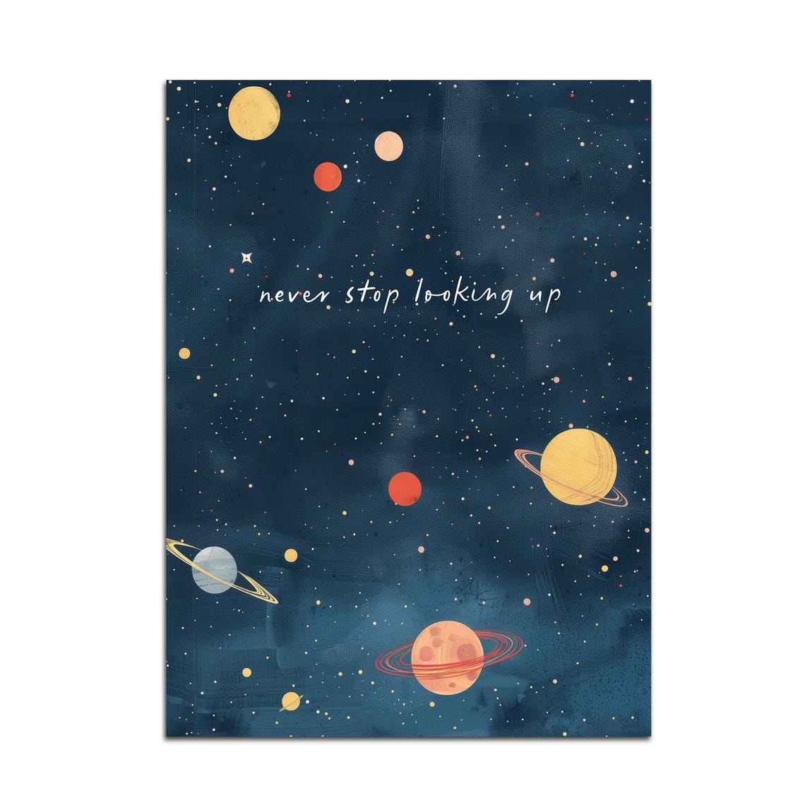 Never Stop Looking Up Solar System Planets Navy Nursery Wall Poster - Image 3
