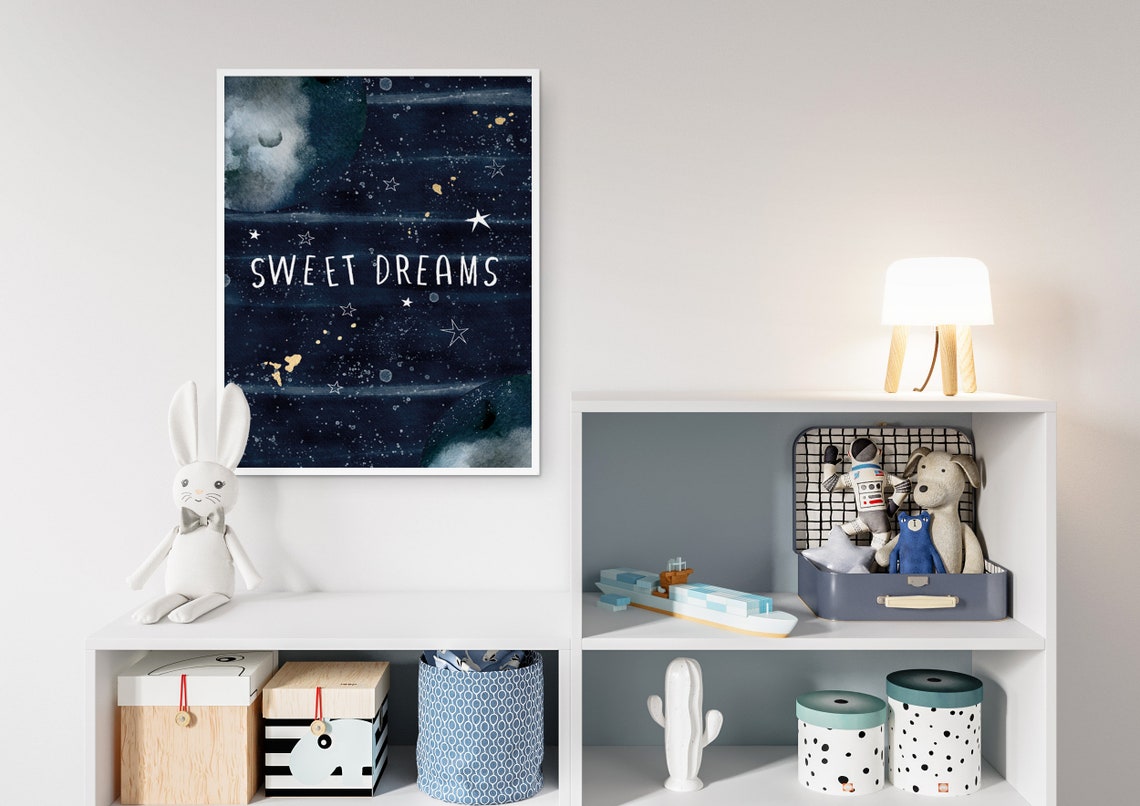 Sweet Dreams Night Sky Gold Stars Nursery Wall Art Print Poster - Image 5
