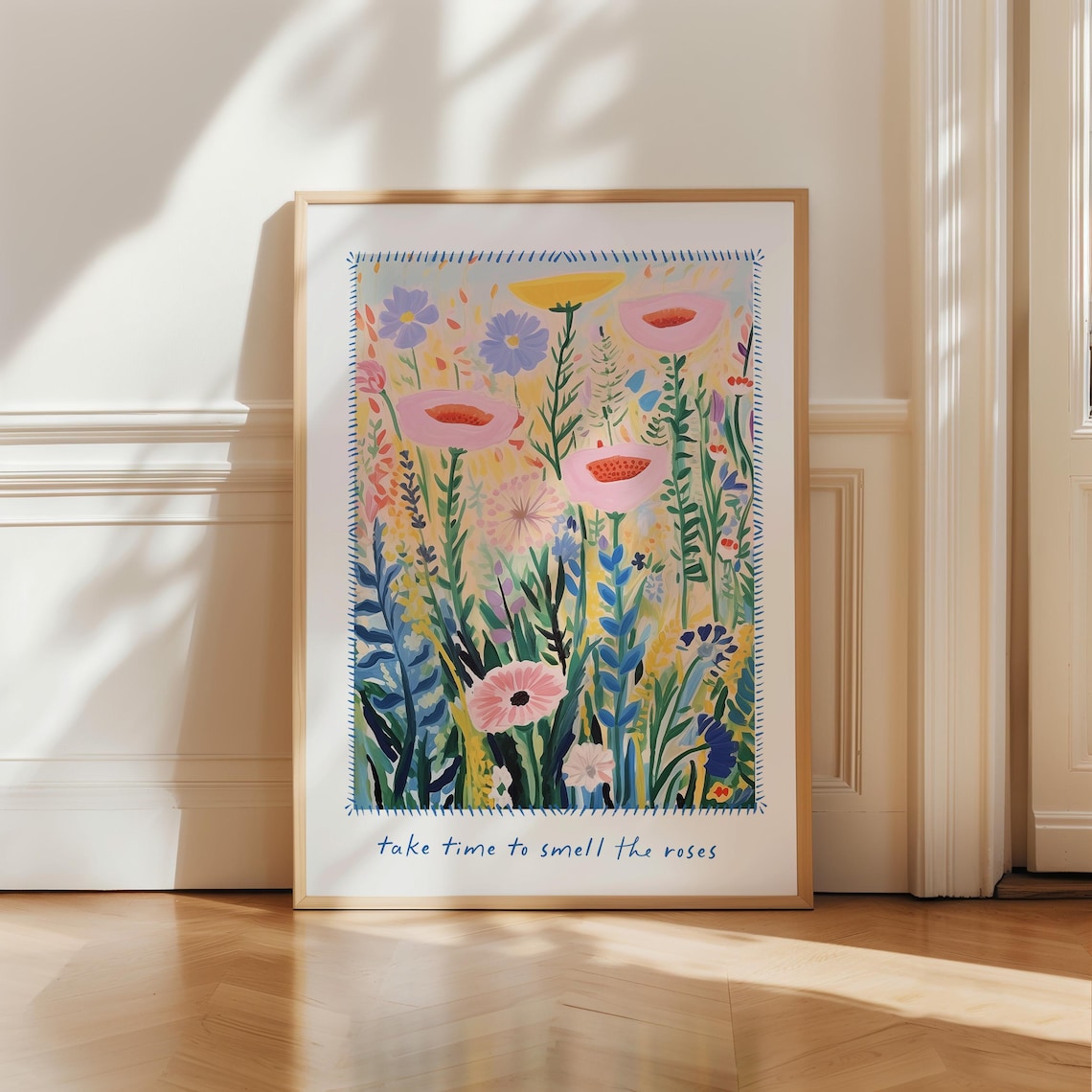 Take Time To Smell The Roses Colorful Wildflower Meadow Wall Art Print