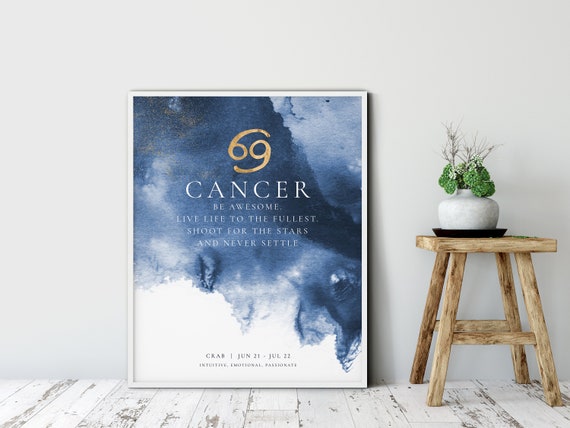 Cancer Zodiac Poster Cancer Constellation Print Room Decor Poster Birthday Gift Quote Zodiac Birth Month Star Sign Motto Horoscope Quote
