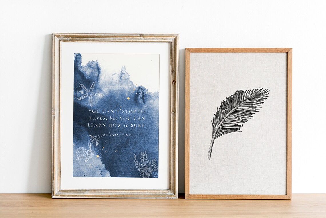 You Cant Stop The Waves Quote Poster Ocean Surf Mindfulness Wall Art Print - Image 2