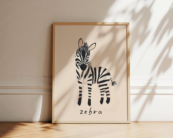 Zebra Striped Safari Animal Nursery Print Minimalist Kids Room Wall Decor