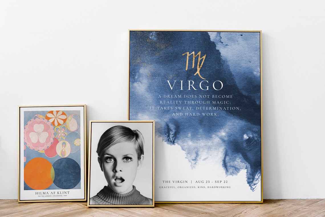 Virgo Zodiac Sign Watercolor Constellation Birthday Gift Poster - Image 3