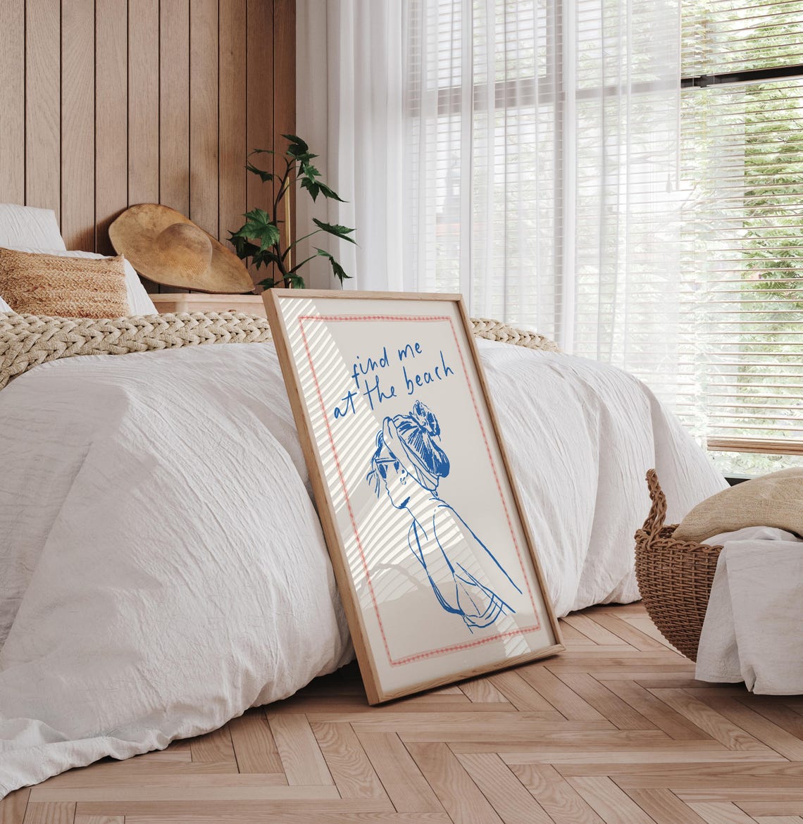 Find Me At The Beach Blue Sketch Coastal Woman Beach House Poster - Image 4