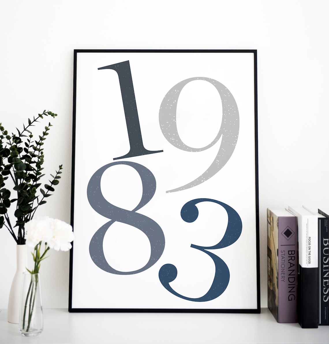 1983 Birth Year Typography Numbers Blue Grey Birthday Gift Poster