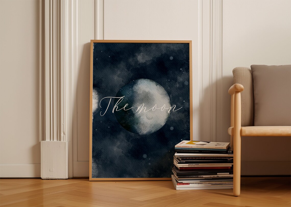 Watercolor Moon Starry Night Sky Cosmic Nebula Celestial Wall Art Print - Image 5
