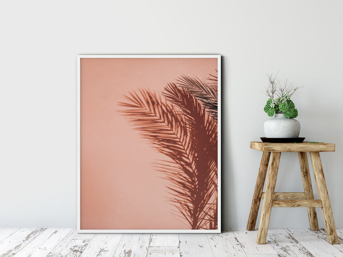 Pink Tropical Palm Shadow Wall Photography Minimalist Summer Print