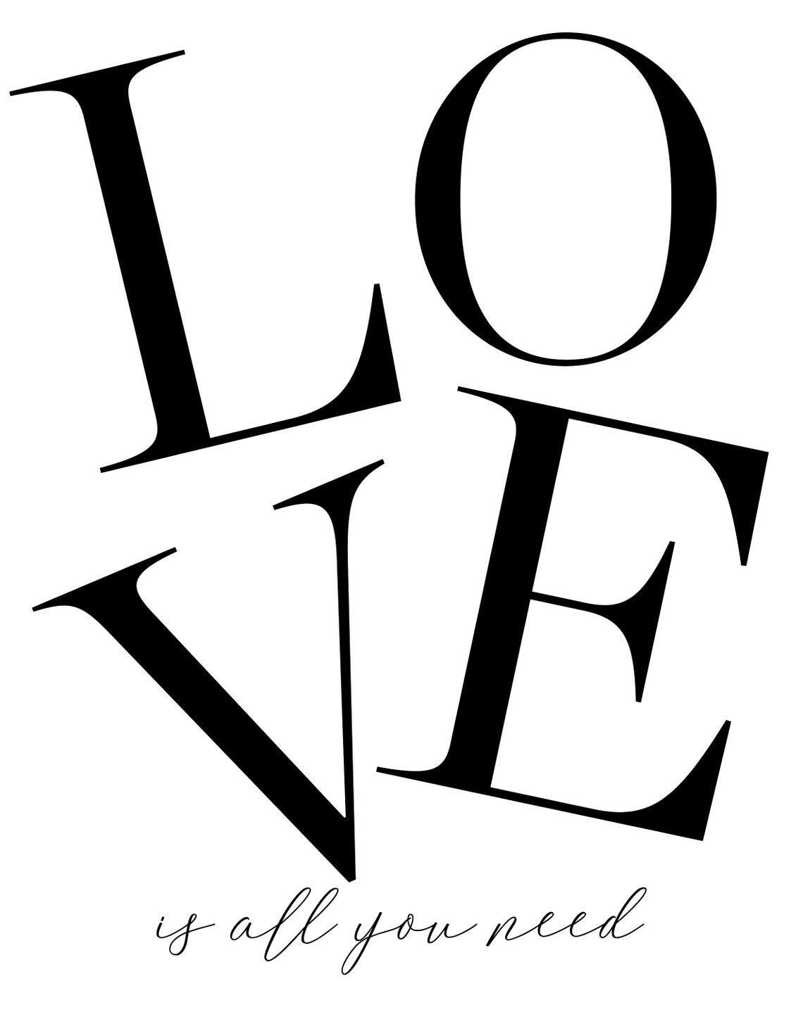Love Is All You Need Bold Black Serif Typography Minimalist Wall Art - Image 3