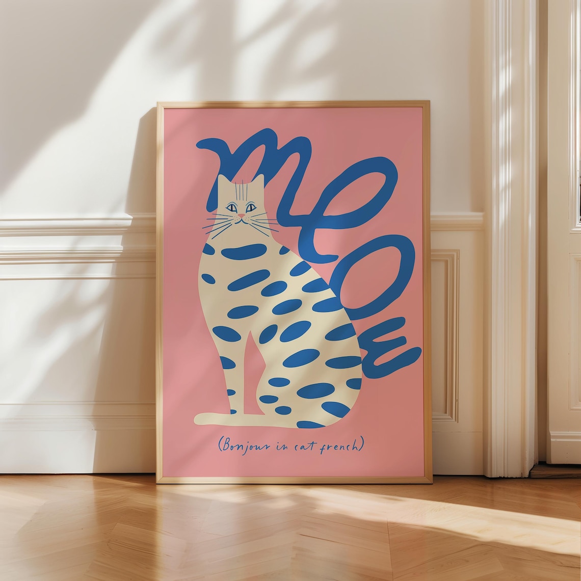 Meow Bonjour In Cat French Pink Cat Lover Playful Art Poster