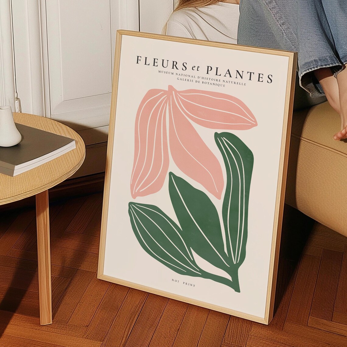 Fleurs et Plantes French Botanical Pink Green Leaves Wall Art Print - Image 2