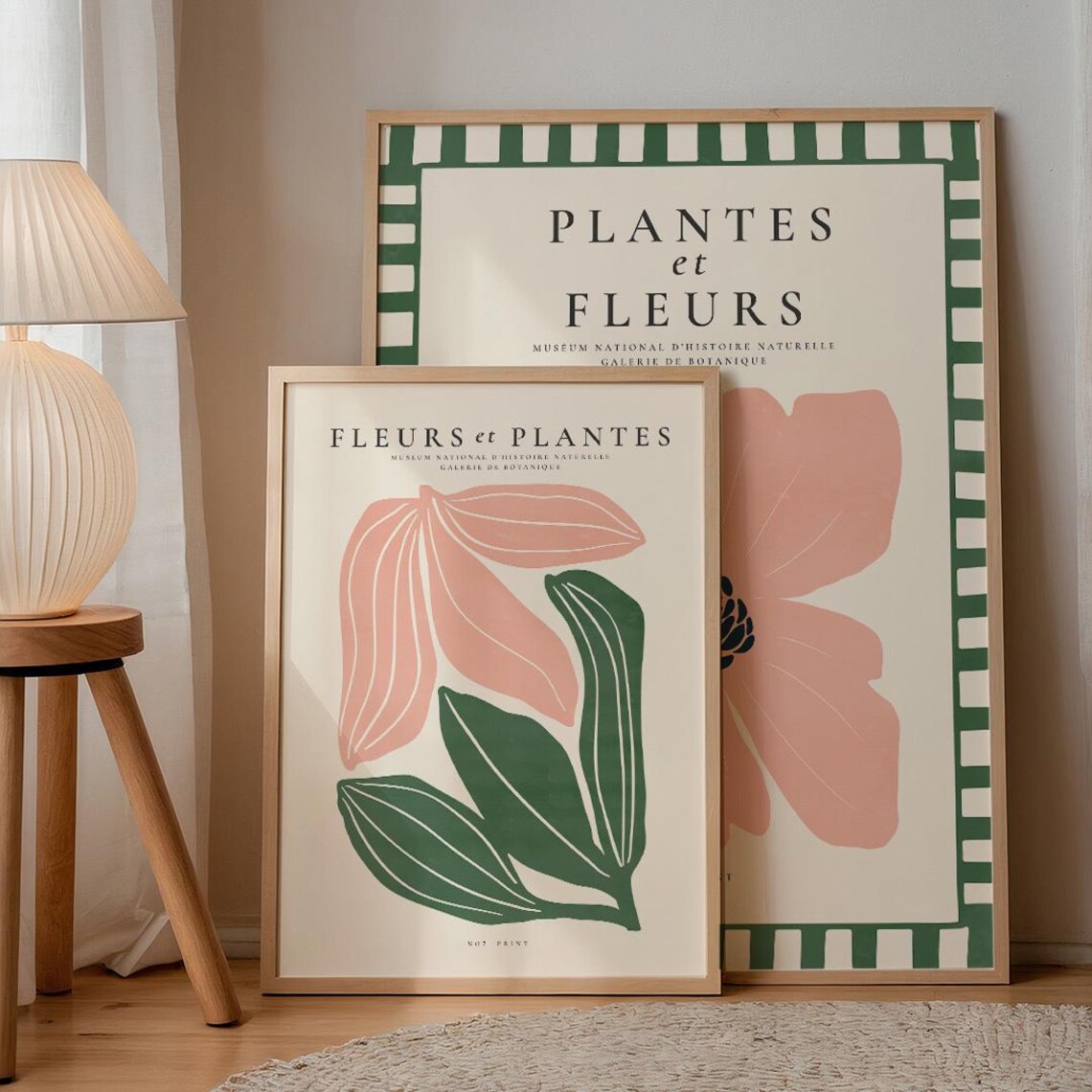 Fleurs et Plantes French Botanical Pink Green Leaves Wall Art Print - Image 3