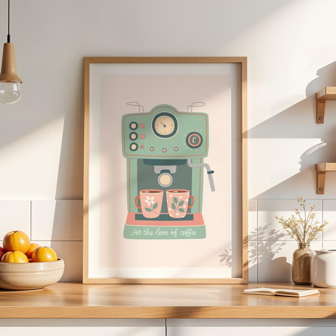 Retro Coffee Machine, Minimalist Kitchen Art Print