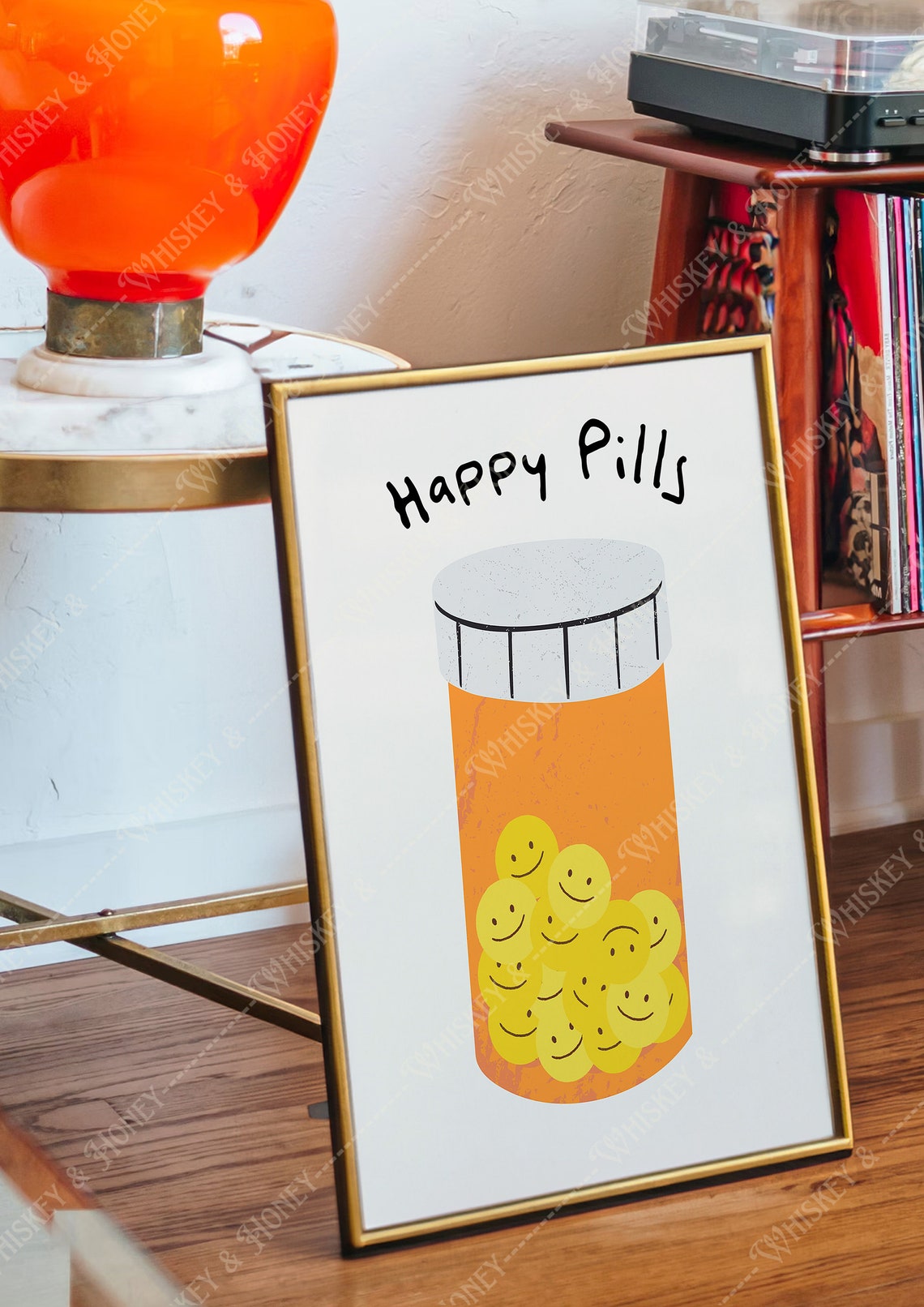 Happy Pills Smiley Faces Orange Pharmacy Bottle Pop Art Poster - Image 2