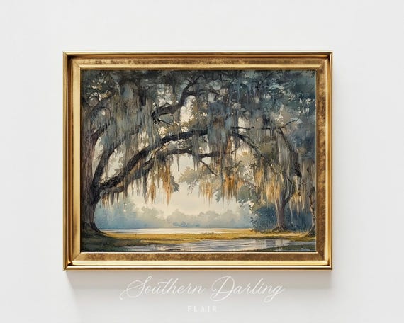 Live Oaks Southern Landscape Art Print, Savannah