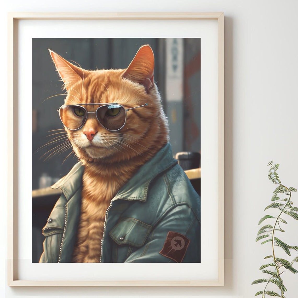 Cool Orange Cat in Aviator Sunglasses and Flight Jacket Poster