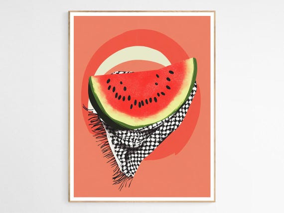 Abstract Keffiyeh Scarf Art Print Watermelon Illustration Palestine Cultural Home Decor Gifts For Her