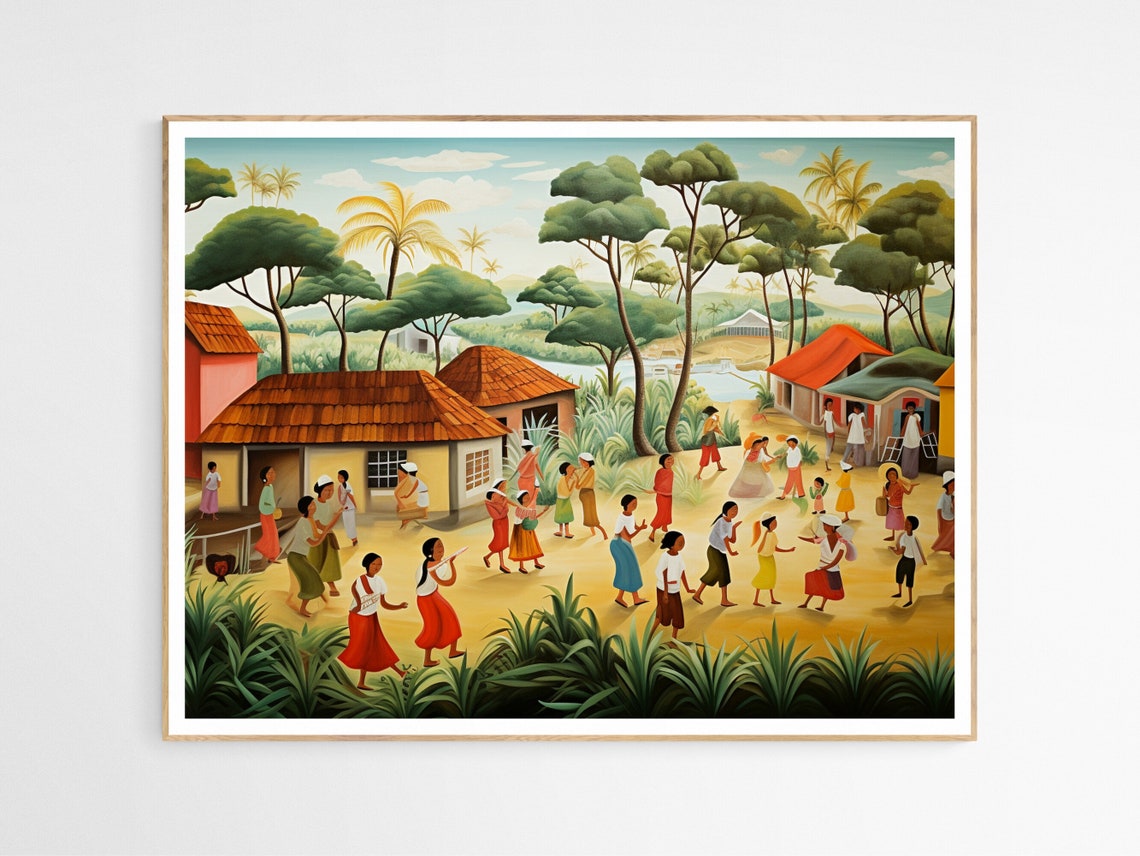 Filipino Villagers Celebrating In A Tropical Village Square Print