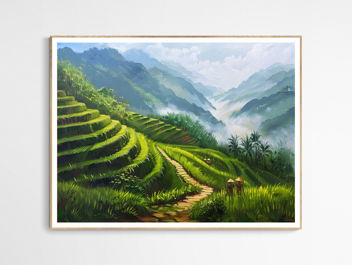 Sapa Terrace Rice Fields Art Print, Vietnamese Decor