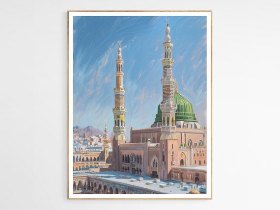 Elegant Nabawi Mosque Art Print Old Architecture Decor Religious Wall Islamic Living Room Traditional Life