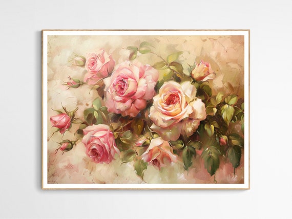 Elegant Vintage Roses Art Print, Botanical Floral Decor