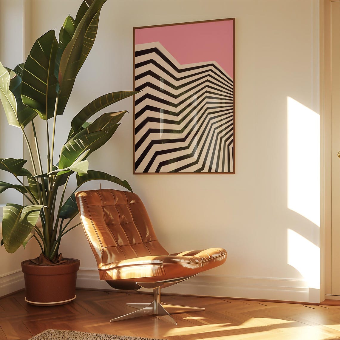 Pink Sky Black Zigzag Op Art Mountain Modern Geometric Poster - Image 2