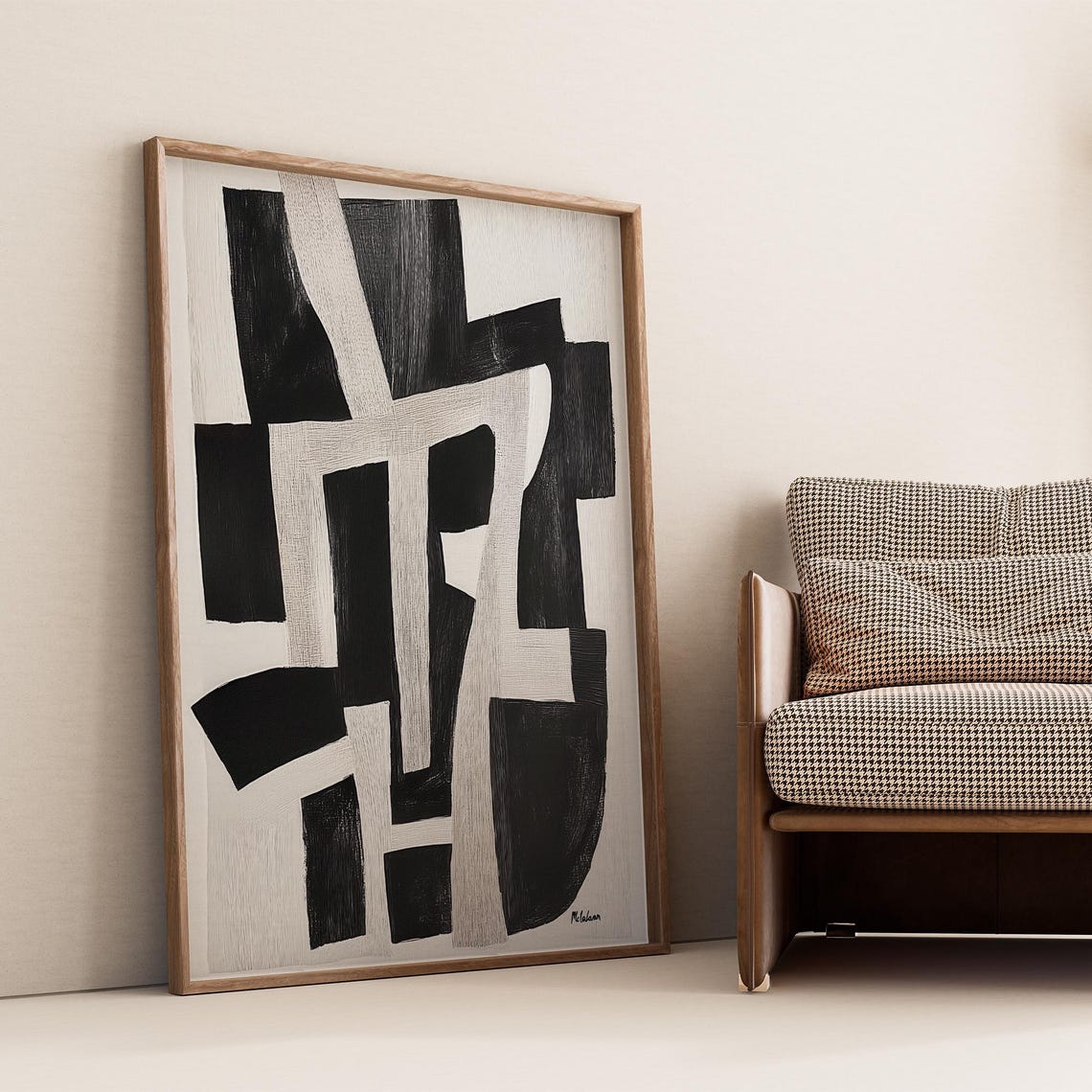 Bold Black and White Abstract Geometric Brushstroke Art Poster - Image 4
