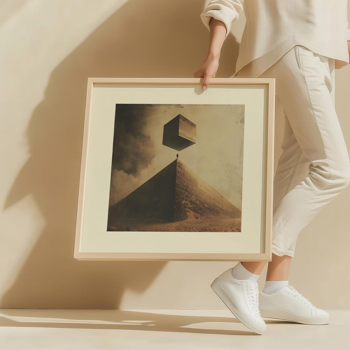 Surreal Balance Wall Art Minimalist Dreamscape Print Conceptual Tightrope Poster Modern Abstract Artwork Futuristic Desert Decor