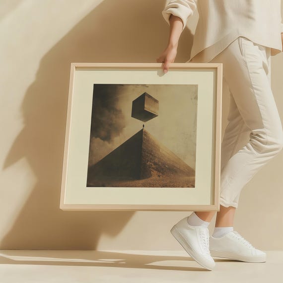 Surreal Balance Wall Art Minimalist Dreamscape Print Conceptual Tightrope Poster Modern Abstract Artwork Futuristic Desert Decor