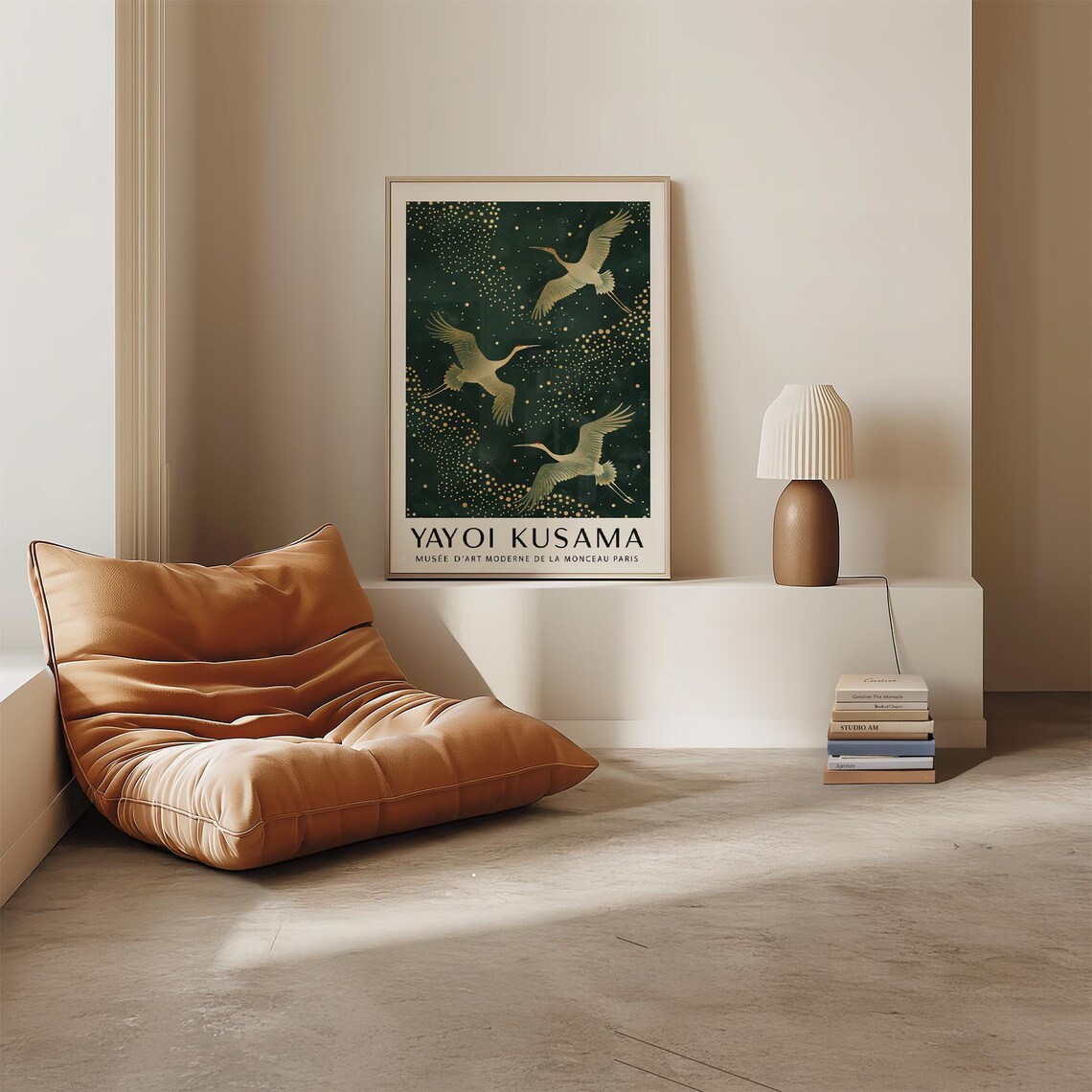 Yayoi Kusama Golden Cranes Emerald Night Japanese Style Poster - Image 4