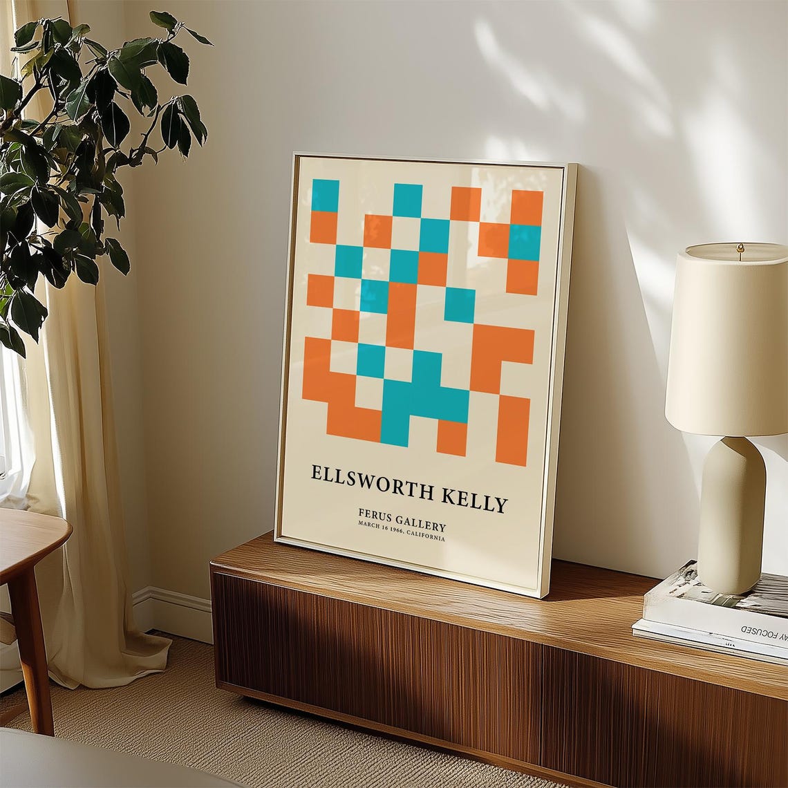 Ellsworth Kelly Orange Teal Pixel Grid Modern Abstract Poster - Image 2