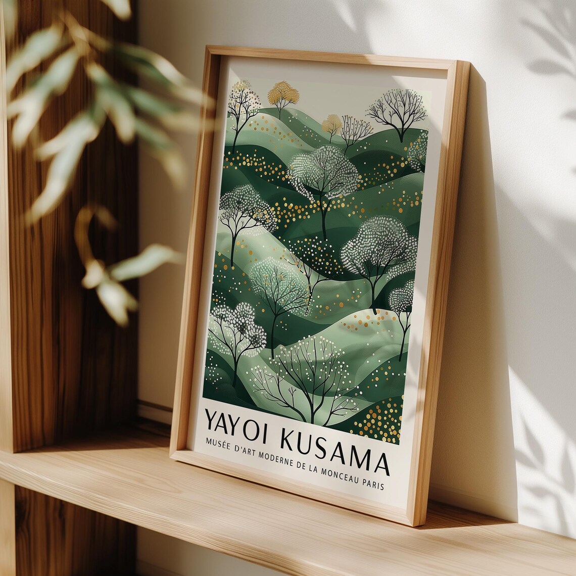 Yayoi Kusama Green Rolling Hills Trees Golden Dots Nature Poster - Image 3