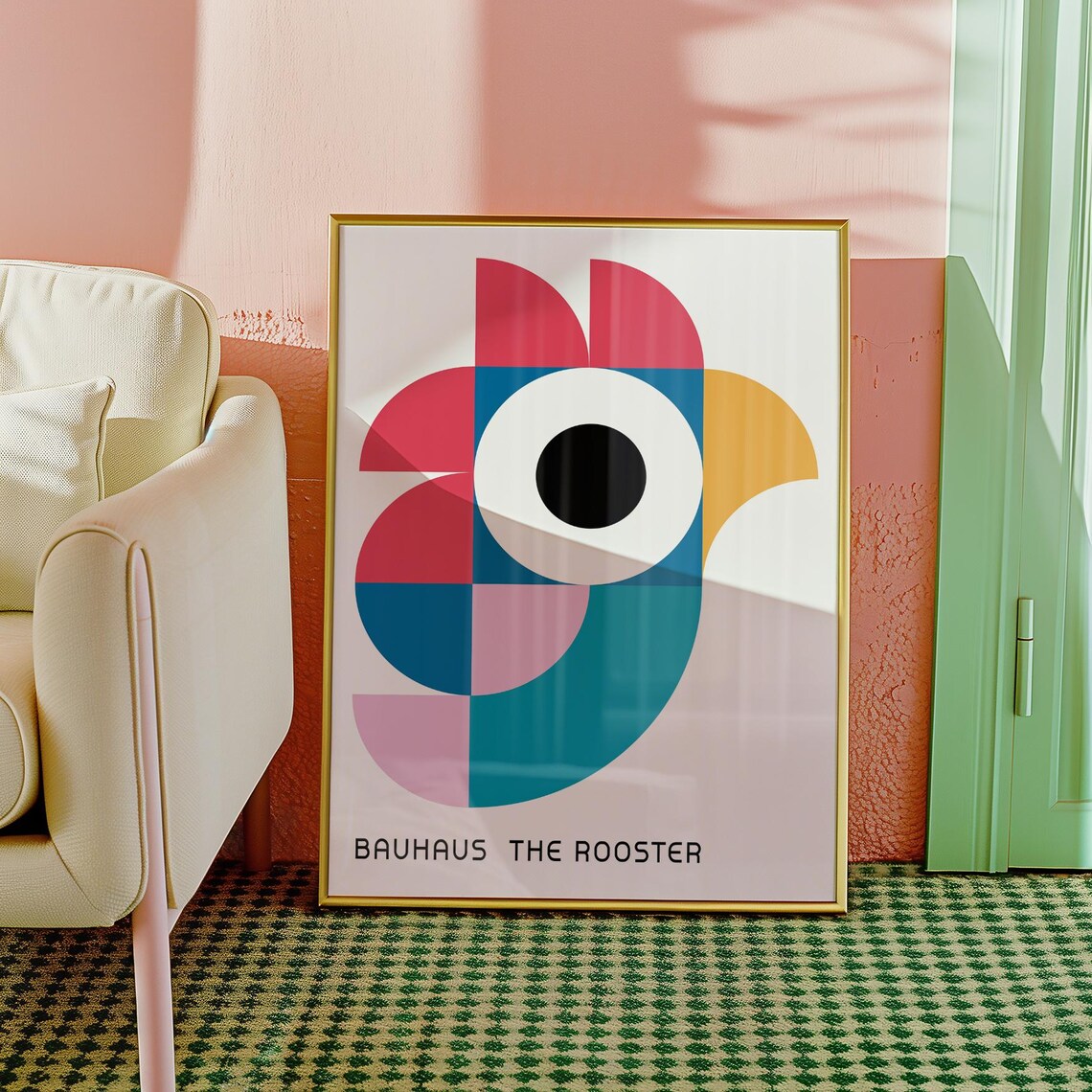 Bauhaus The Rooster Colorful Geometric Abstract Bird Art Poster - Image 4