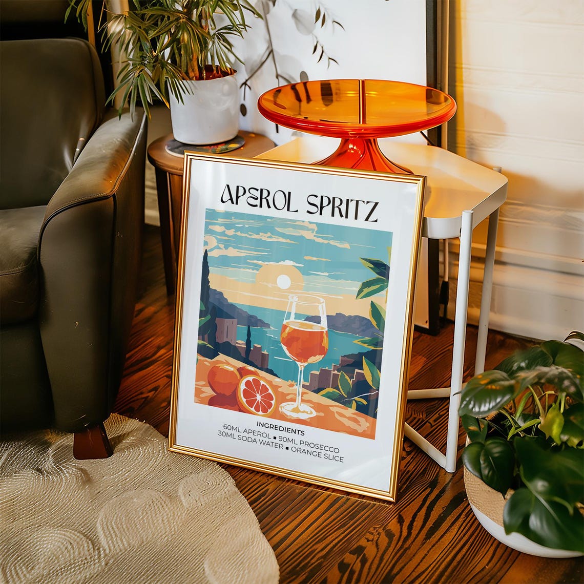 Aperol Spritz Cocktail Recipe Retro Italian Coastal Bar Art Print - Image 3