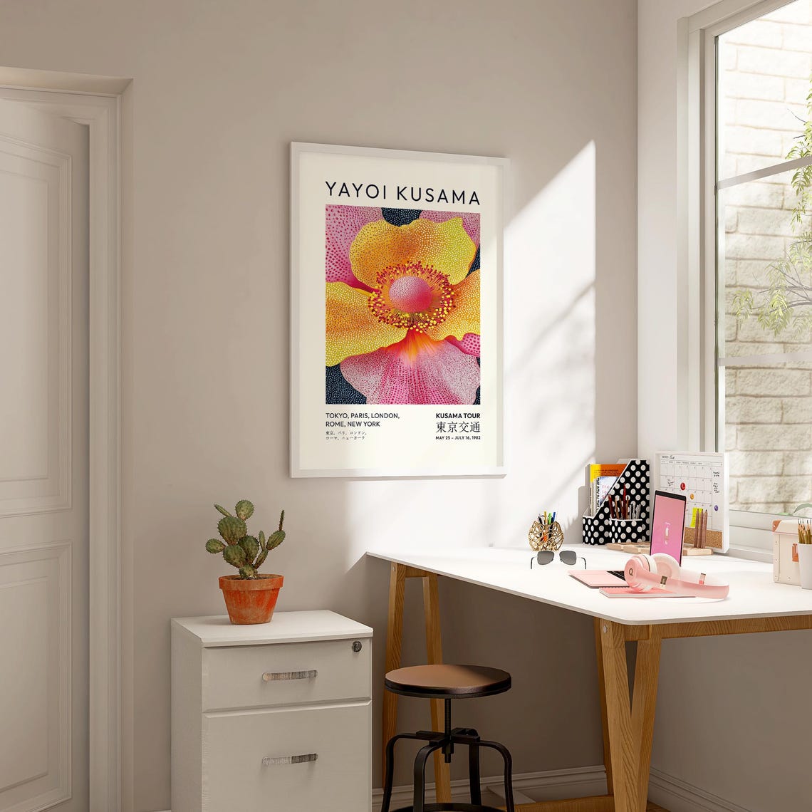 Vibrant Kusama Floral Wall Art Print Japanese Exhibition Poster In Yellow Pink Orange Bold Flower Art For Bedroom Living Room Office - Image 3