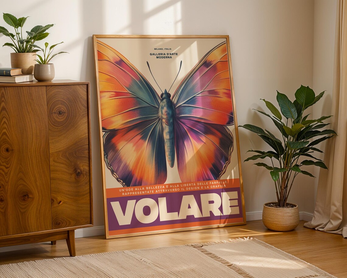 Volare Butterfly Milano Italia Modern Art Gallery Exhibition Poster - Image 3