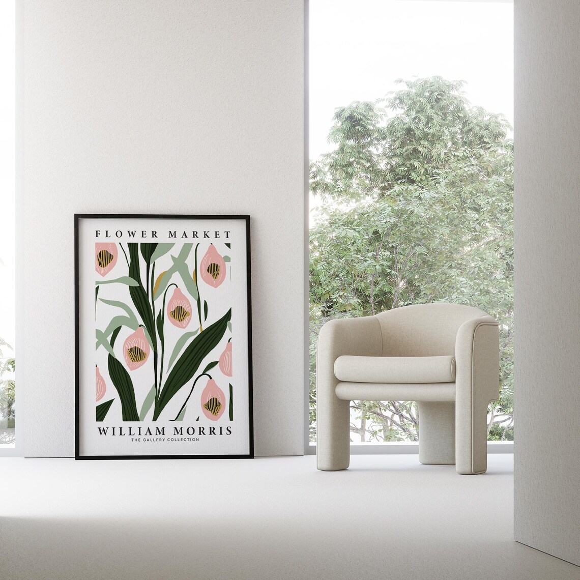 William Morris Flower Market Pink Tulip Bloom Abstract Art Poster - Image 4