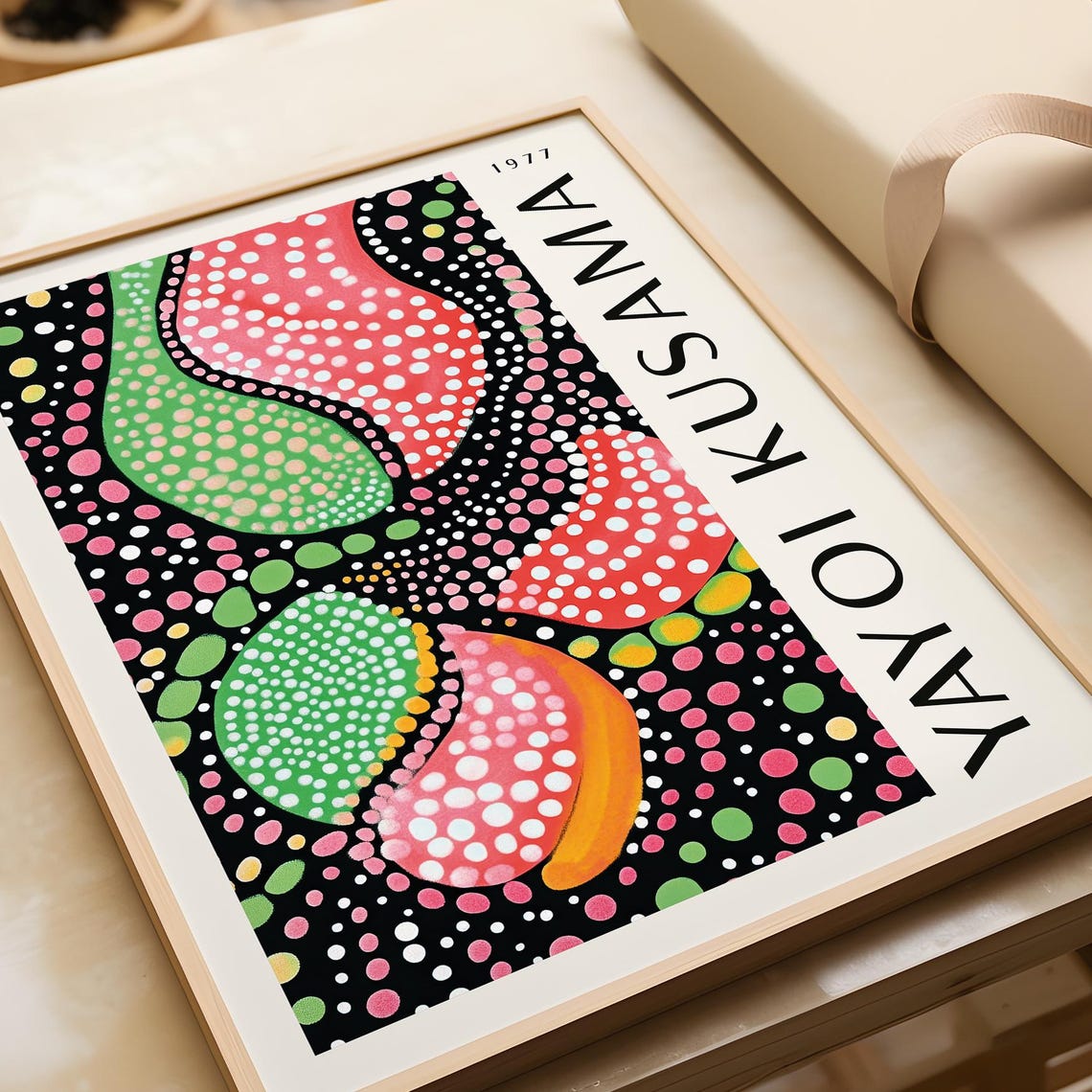 Yayoi Kusama 1977 Polka Dot Organic Green Pink Black Abstract Poster - Image 2