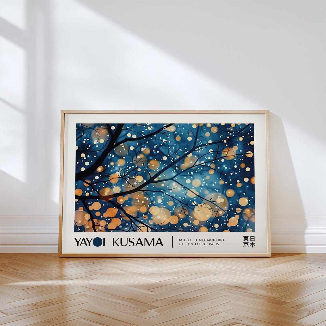 Yayoi Kusama Midnight Blue Branches Glowing Dots Nature Style Poster
