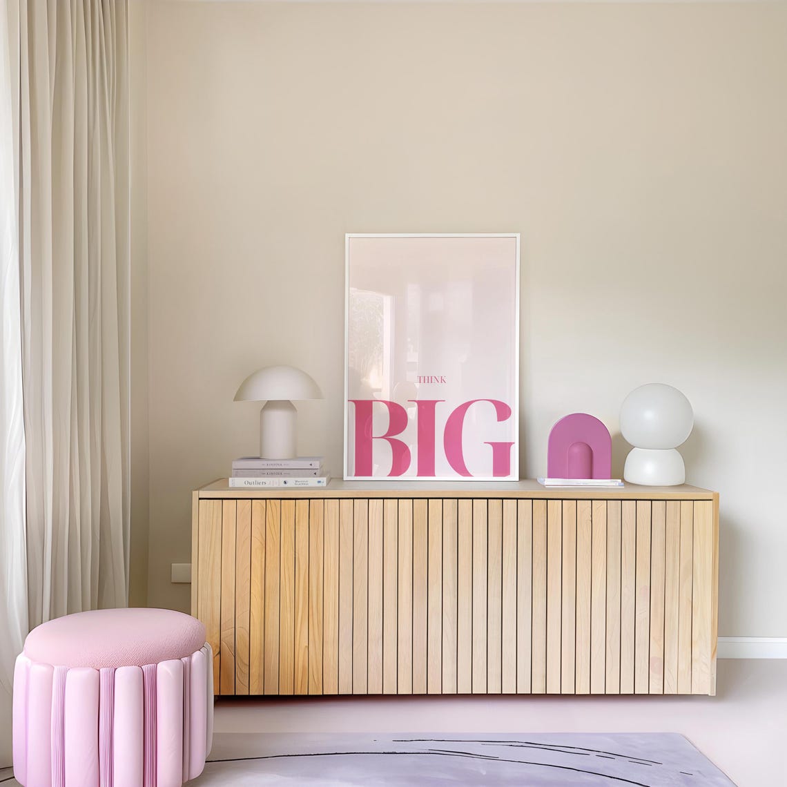 Think Big Minimal Pink Serif Letters Oversized Typography Quote Poster - Image 3