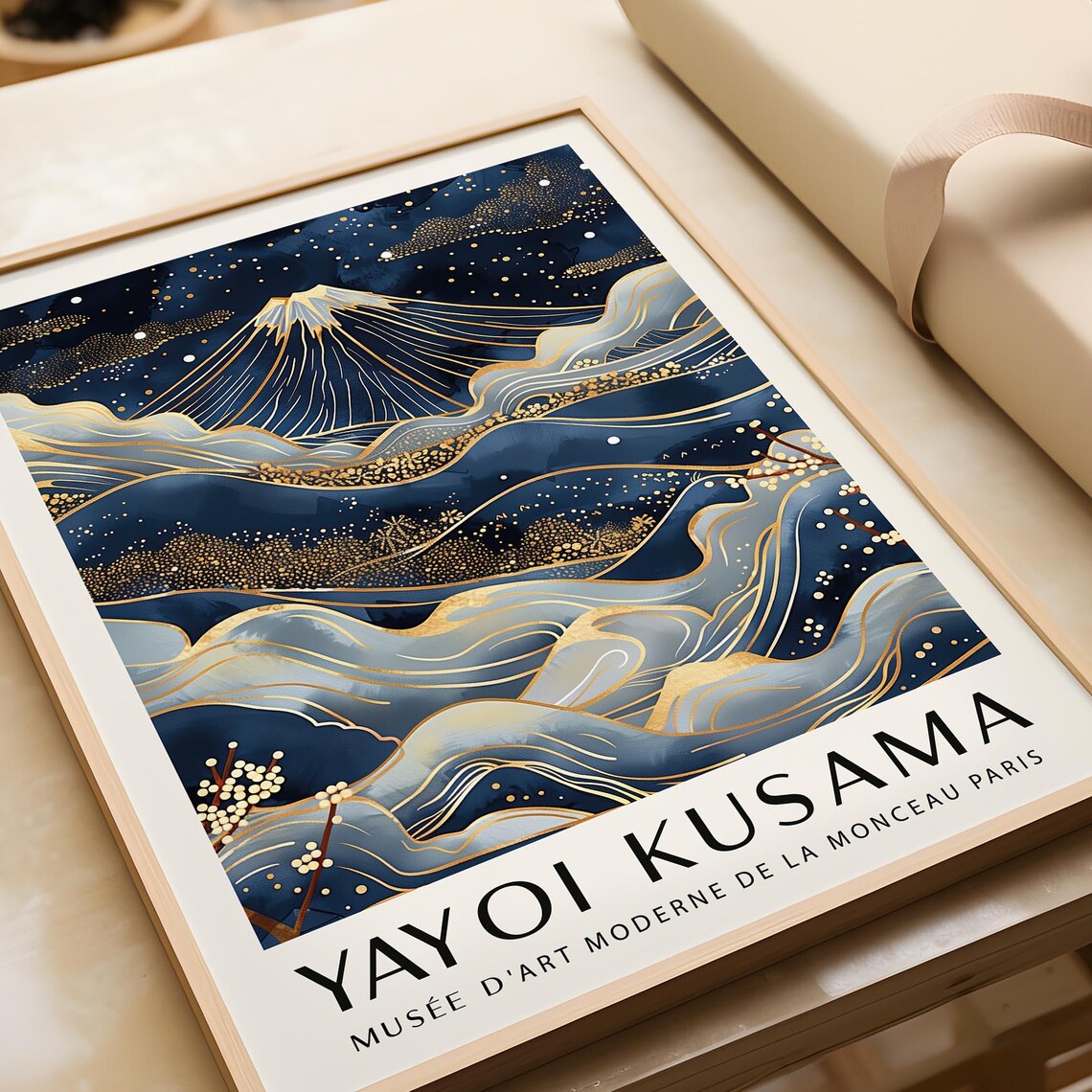 Yayoi Kusama Mount Fuji Gold Blue Waves Exhibition Art Poster - Image 3