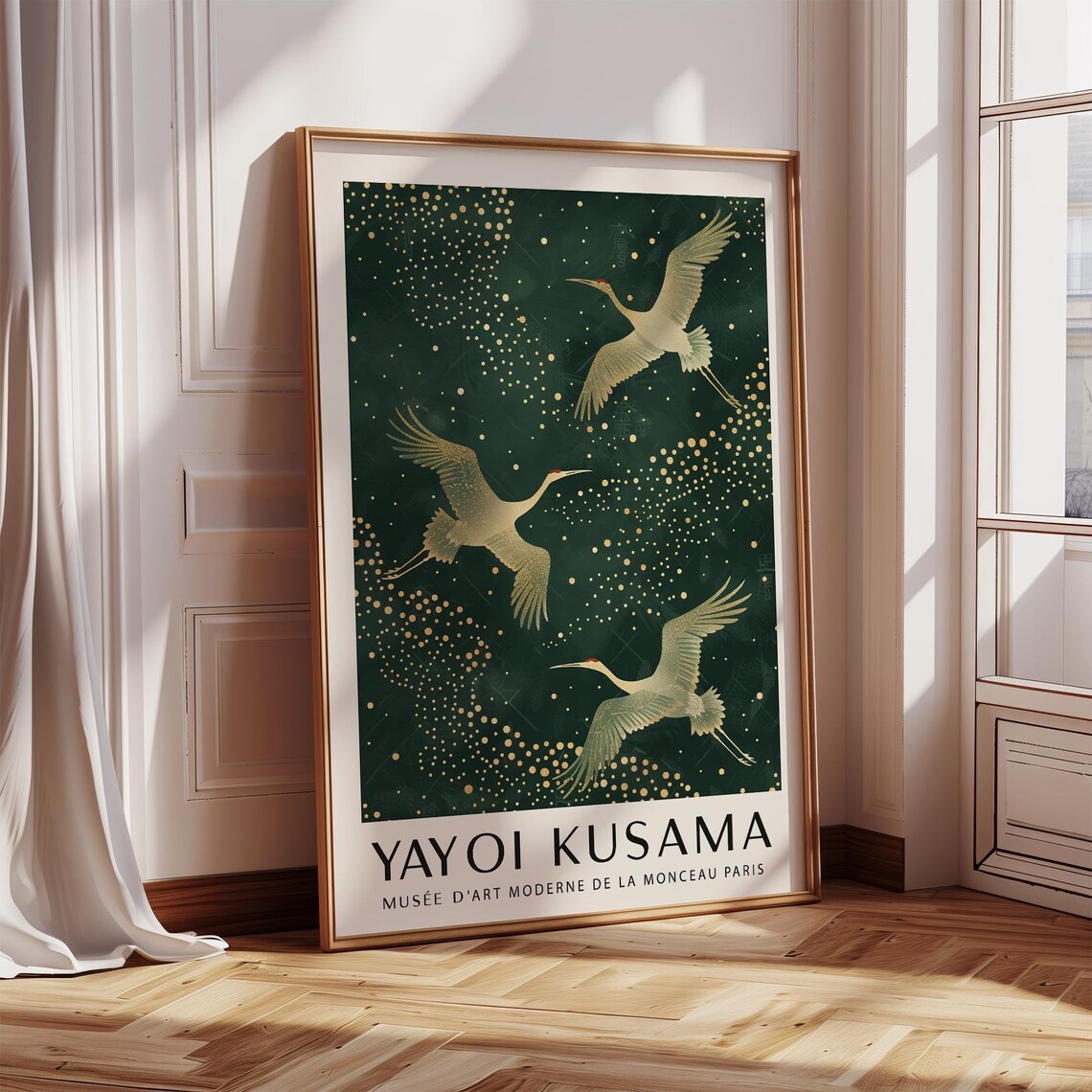Yayoi Kusama Golden Cranes Emerald Night Japanese Style Poster