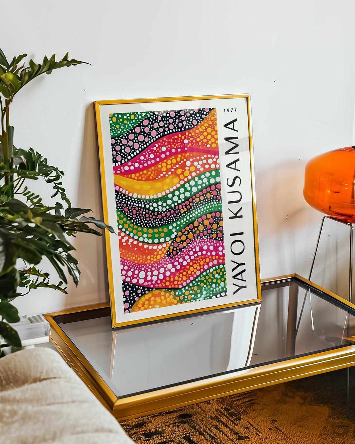 Yayoi Kusama 1977 Psychedelic Polka Dot Rainbow Wave Art Poster - Image 2