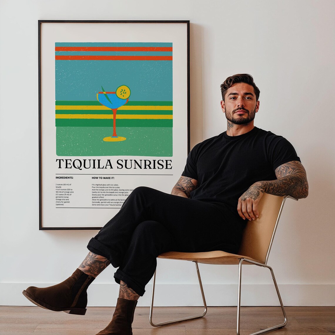 Tequila Wall Art Tequila Sunrise Cocktail Print Retro Drink Poster With Gradient Inspired Design Colorful Bar Or Kitchen Decor - Image 3