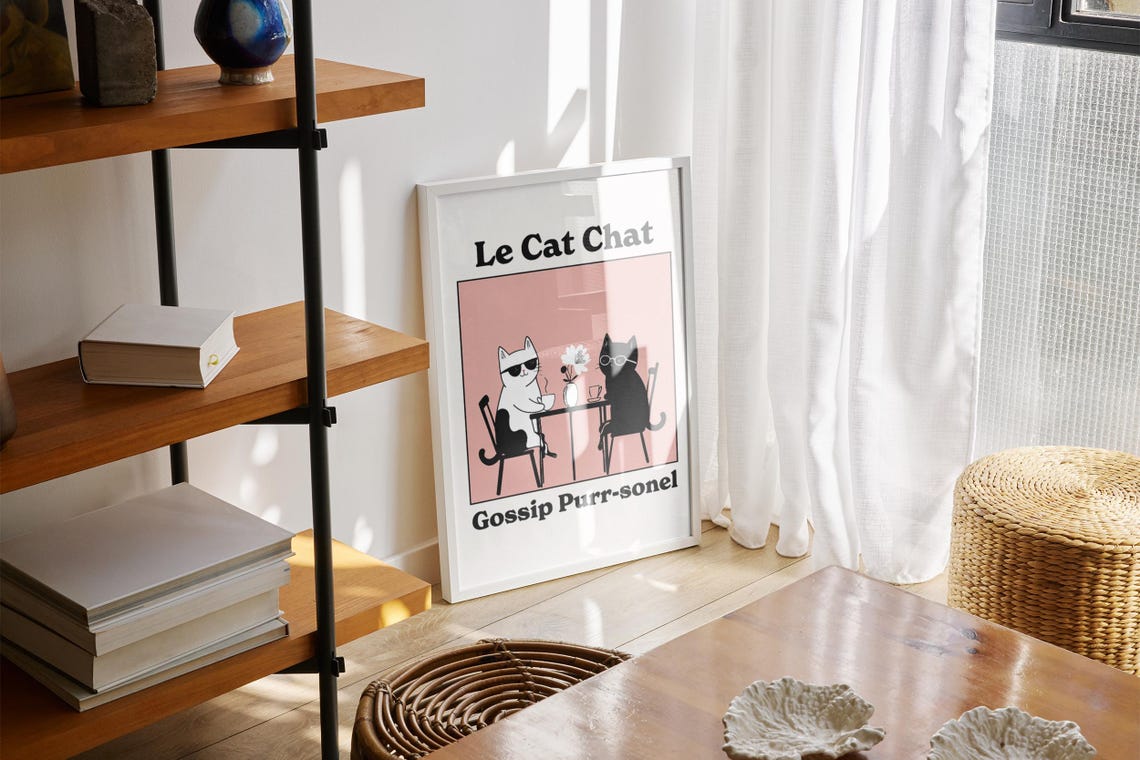 Le Cat Chat Gossip Purrsonel Funny Pink Cats Coffee Cafe Poster - Image 3
