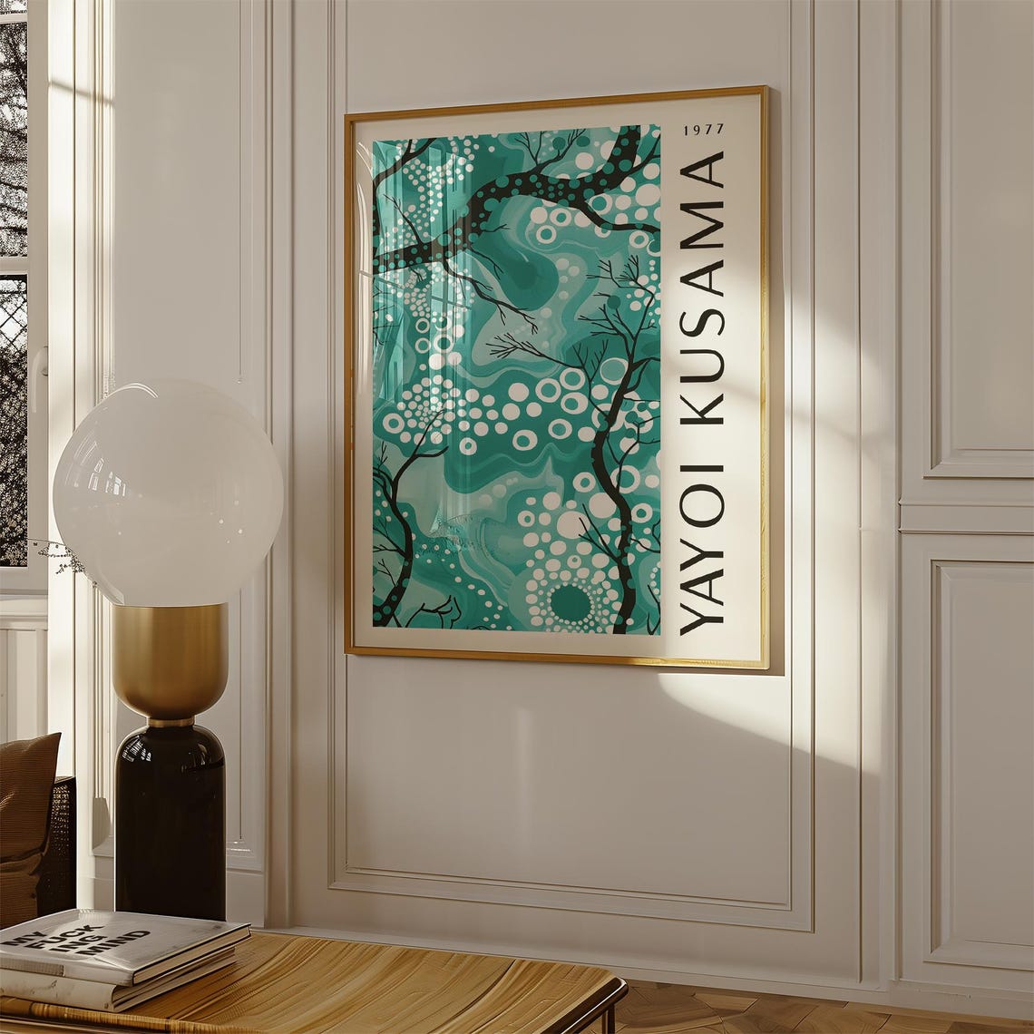 Yayoi Kusama 1977 Teal Tree Branch White Dot Bloom Tree Poster - Image 3