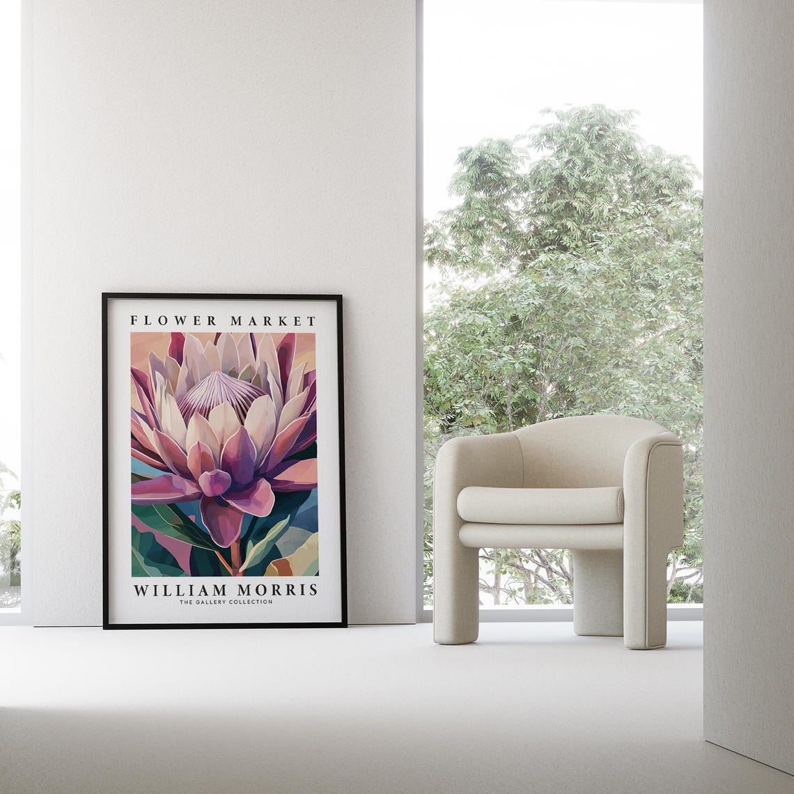 William Morris Flower Market King Protea Pink Botanical Art Poster - Image 2